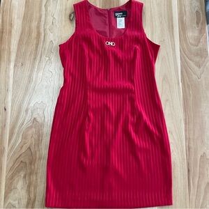 Vintage Dawn Joy Cherry Red Sleeveless Dress Size 9/10 Striped Close Cut Velour